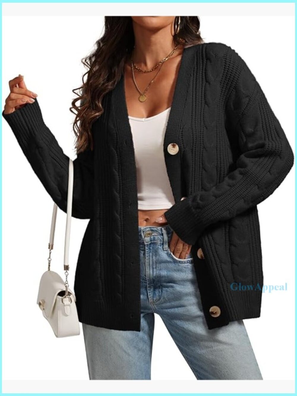 Oversized Cable Knit Cardigan, Chunky Winter Sweater, Open Front, V-Neck